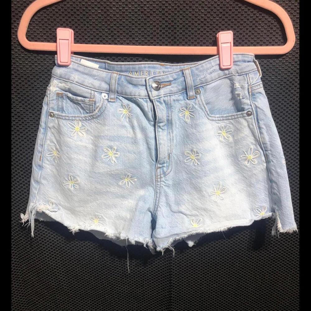 American Eagle Outfitters Light Blue Denim Daisy Embroidered Shorts